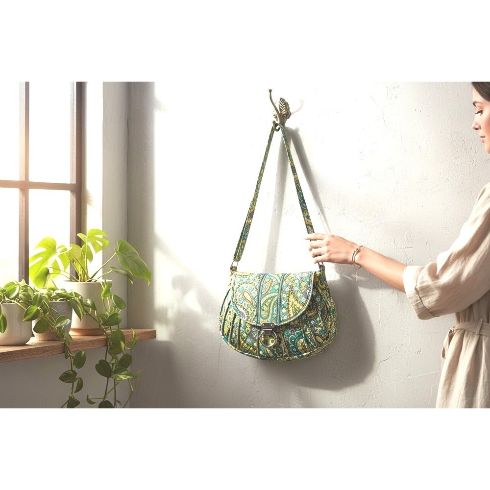 Vera Bradley Lemon‎ Parfait Saddle Up Bag Paisley Quilted Crossbody Purse Yellow